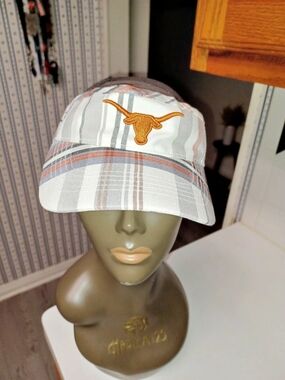 Longhorn Top of the World Plaid Trucker Hat in White & Gray